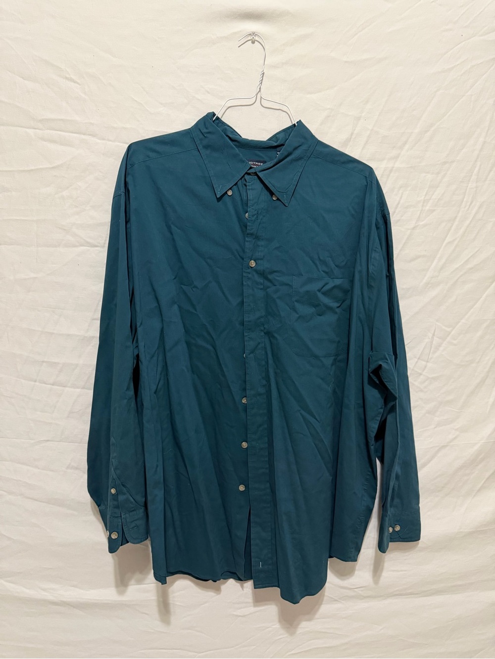 Roundtree & Yorke 100% Cotton Blue Button-Up Work Shirt Long Sleeve Pockets 2XL